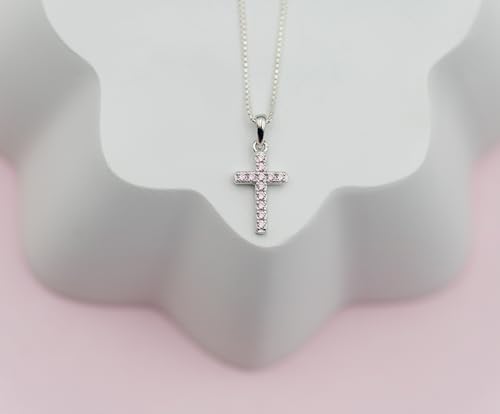 Precious Pieces Girl's Sterling Silver or 14K Gold-Plated CZ Cross Necklace for Baptism, First Communion, or Confirmation Gift3