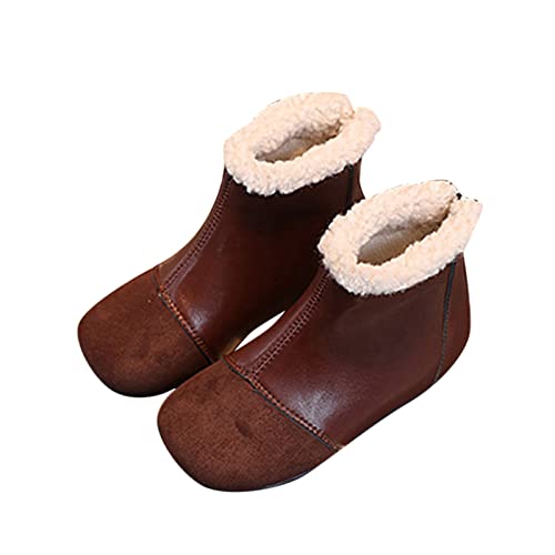 Fashion Winter Children Boots Boys Girls Ankle Boots Flat Bottom Flat Heel Round Toe Solid Color Toddler Snow Boots (Brown, 4.5-5 Years Toddler)