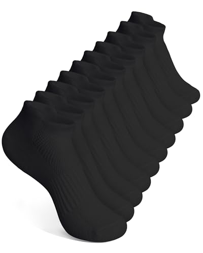 CHANCALCAL 10 Pairs Kids Socks for Boys Girls Ankle Athletic Low Cut Socks Half Cushioned Crew Cotton No Show Socks 10-12 Years Black