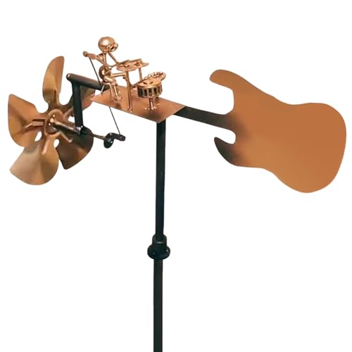 Molino de viento de metal hecho a mano, molino de viento hecho a mano, decoración de jardín, molino de viento musical de acero inoxidable, figuras de música percusionista, esculturas de decoración al