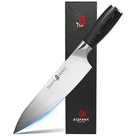 TUO Chef Knife 8", Pro Chefs Cooking Knife Japanese Vegetable Cleaver, High Carbon German Stainless Steel, Ergonomic Pakkawood Handle, Goshawk Series Cover