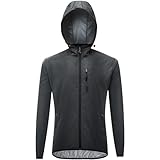 Fractilian Fahrradjacke Herren Vollständig Reflektierend, Damen Wasserdicht Atmungsaktiv Radjacke mit Kapuze, Winddicht Fahrrad Regenjacke für Radfahren Laufen Wandern(Size:L,Color:Schwarz)