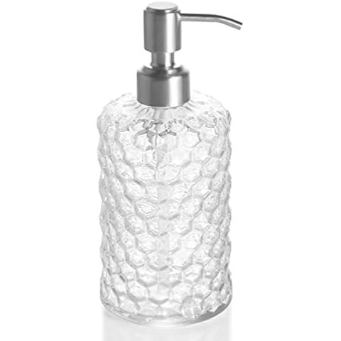 EASY-TANG Clear Glass Soap Dispenser - 16 Oz Refillable Wash Hand Liquid, Dish Detergent, Bathroom Decor with Stainless Steel Pump Head Cover