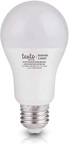 Tento Lighting Radar Bulb, 9 Watts LED, 60w Equivalent Built-in Radar Sensor, Hands Free Night Light, E27 Base Type (6000K)