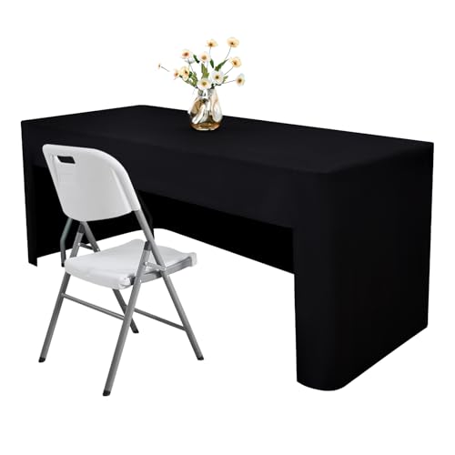 Nacuci 60X30 Inch Black Rectangle Fitted Tablecloth Open Back Fitted Table Cloth Washable Polyester Fitted Table Cover for 5 Foot Folding Table Display Trade Show Party Wedding Banquet Birthday