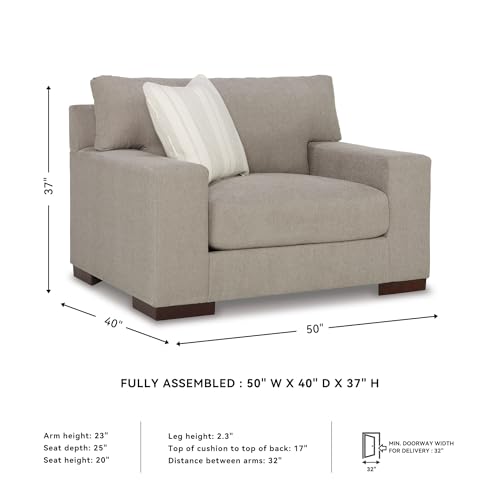 Image of Signature Design by Ashley Maggie Oversized Chair, Cozy Chair and a Half, Plush Chenille, Durable Wood Frame, No Assembly Required, Accent Pillow, For Living Room & Bedroom, Flax Light Gray