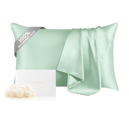 THXSILK Mulberry Silk Pillowcase for Hair and Skin, 100% Mulberry Silk Bed Pillowcase, Hypoallergenic Soft Breathable Silk Pillow Case with Hidden Zipper, King Pillow Case 20"x36", Turquoise Green