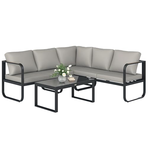 Outsunny Set Salotto da Giardino da 3 Pezzi, con Divanetto