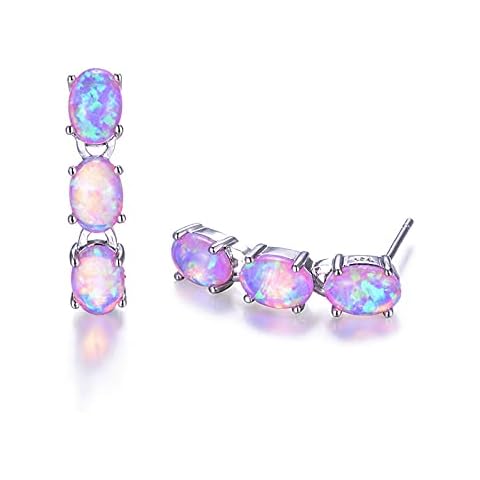 LOKILOKI Cute Female Oval Stud Earrings Vintage Silver Color Double Earrings For Women Boho White Green Blue Fire Opal Earrings Cover