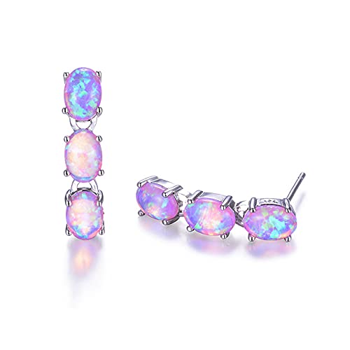 LOKILOKI Boucles d'oreilles Ovales Femme Mignonnes Vintage Couleur Argent Boucles d'oreilles Doubles pour Femmes Boho Blanc Vert Bleu Boucles d'oreilles Opale De Feu Cover