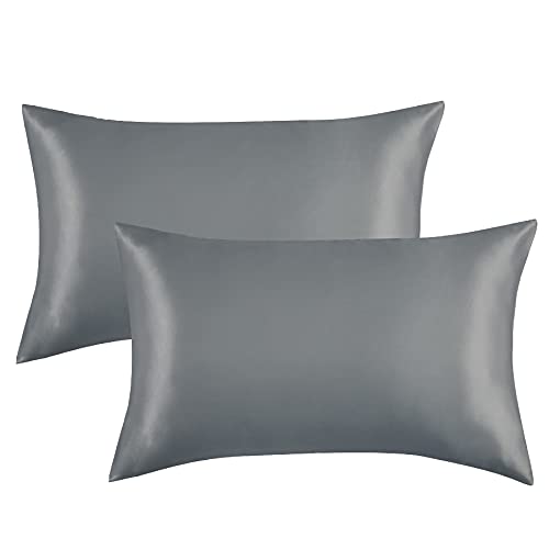Luxury Silk Satin Pillowcase Skin and Hair Beauty Sateen Pillowcases Set of 2 Standard Size(20