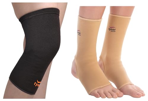 Image of TYNOR Knee Cap Air, Black & Orange, Small, Pack of 2 Anklet, Beige, Small, Pack of 2