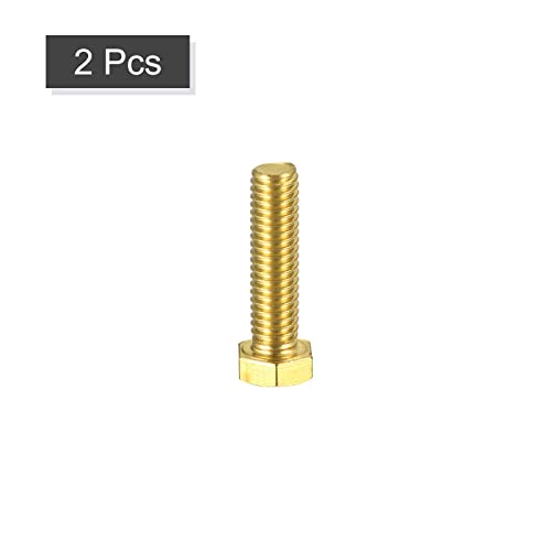 Image of uxcell Brass Hex Bolts, 3 /8-16x1-1 /2 2pcs Fully Thread Grade 4.8 Solid Brass Hexagon Head Bolt Machine Screws for Machinery