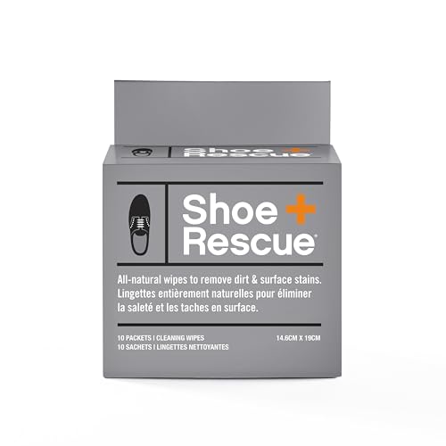 ShoeRescue All-Natural Cleaning Wipes for Leather and Suede Shoes. Remove Surface Stains & Grime. Box of 10 Individually Wrapped Wipes.