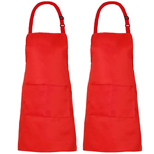 XIEJINJIA Lot de 2 tabliers à bavette réglables avec 2 poches pour cuisine à domicile Tablier de chef de cuisine pour femme homme Rouge Cover
