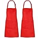 XIEJINJIA 2 Pezzi Grembiule da Cucina Chef Regolabile Cravatte Lunghe con 2 Tasche Grembiule per Cuoco Cucina Casa per Donna Uomo Rosso