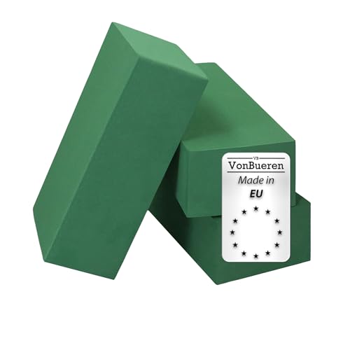VonBueren 3 x Steckschaum nass Steckschwamm für Blumen | ca. 23 x 11 x 7 5 cm je Blumensteckschaum | Steckmasse zum Basteln | Steckmoos | für Kunstblumen und Frischblumen | Made in EU