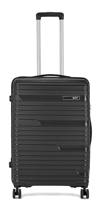 Image of VIP Matrix Hard Shell Trolley Luggage, 8 Wheels, PP Material with Flushed Combi Lock, Anti-Theft Zip (Black, Set of 2 (Cabin, Medium))