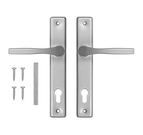 ADGO Lot de 72 poignées de porte gauche et droite - Poignée de porte en aluminium et acier galvanisé - Une poignée pour serrure étroite sur une longue assiette peinte (argenté)