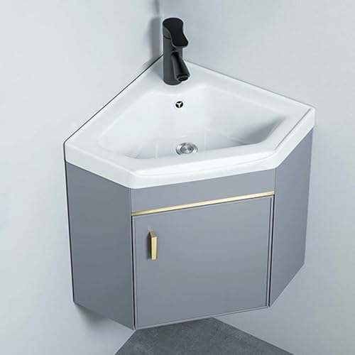 Lavabo angolare da bagno, armadietto da bagno triangolare, lavabo in ceramica da parete, armadietto portaoggetti da bagno, lavabi ad angolo B per la casa (38 cm)