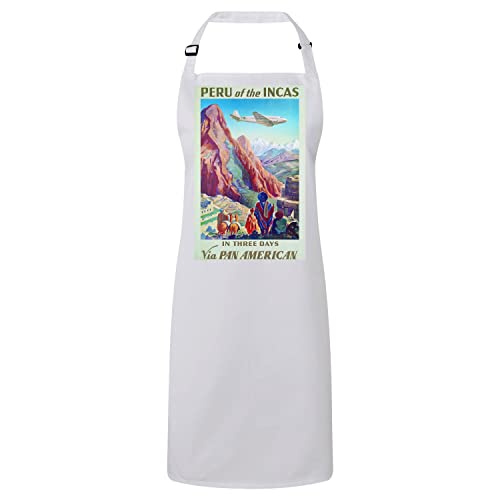 Tablier cuisine blanc anti-taches motif vintage Pérou Incas