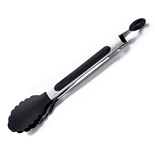 WUTIANBAO Pinzas para Freír Pinzas de Cocina, Pinzas de Cocina de Acero Inoxidable con Puntas de Silicona, Pinzas de Comida Antideslizante for cocinar, Antiadherente Pinzas Cocina(Black)