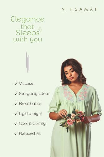 Image of NIHSAMAH Viscose Nighty for Women, Embroidered & Printed Stylish Night Gown, Long Sleeve Comfortable Sleepwear Long Nightwear, Maxi