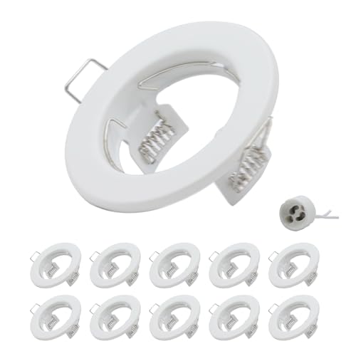 COOINJOY 10x Modern GU10 Downlights for Ceiling, Round Matt White Metal Frame for Recessed Ceiling Lights, External Dimensions: 80mm, Cut-Out Hole Size:60-80 mm…