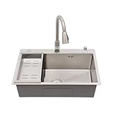 NOKTAI Lavello da Cucina in Acciaio Inox a Vasca Singola da 26,77 Pollici, sottotop/sopratop/da Incasso con Rubinetto Estraibile, Dispenser di Sapone e cestello di Scarico, postazione di