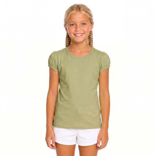 Image of Lilax Girls Short Puff Sleeve Cotton T-Shirt, Toddler & Little Girls Top | 95% Cotton Puff Sleeve Tee; Crewneck, Short Sleeve; Toddler & Girls Sizes 2T-12; for School, Play & Everyday; Machine Wash
