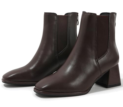 DADAWEN Women's Elastic Gore Chelsea Boots Chunky Block Heel Ankle Booties