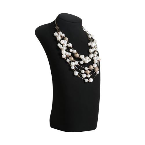 GemeShou Organizador de joyas negro para colgar collares, soporte de terciopelo para collares, busto grande de maniquí de joyería para collares 【Negro-L altura 11.8 pulgadas】