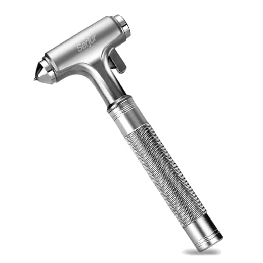 All Metal Safety Hammer with Window Breaker and Seatbelt Cutter, Aluminum Alloy Life Saving Emergency Escape Tool for Car (1pc)