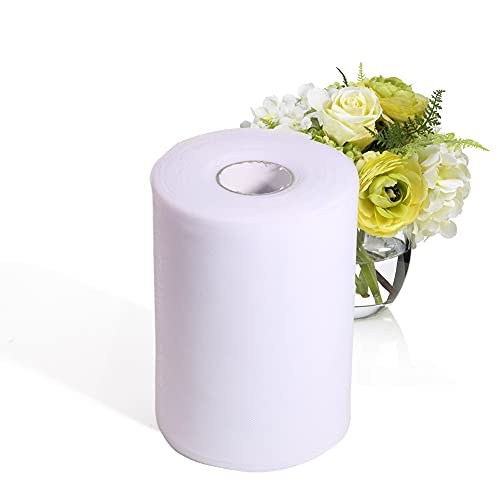 YushengTai - Rotolo di tulle decorativo per matrimoni, 15 cm × 91.5 m, in tulle decorativo, per matrimoni, tavoli, giardini, feste, tutù, regali, confezione (bianco)