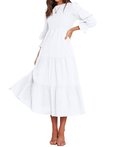 BTFBM Women Casual Long Sleeve Crew Neck Fall Dress Bohemian Relaxed Fit Floral Flowy Maxi Dresses Tiered Cocktail Dress