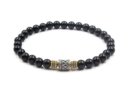 Polished Black Onyx Beads Bracelet, Onyx and Sterling Silver Beads Bracelet Polished Black Onyx Beads Bracelet, Onyx and Sterling Silver Beads Bracelet