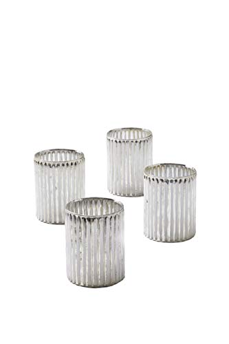 Serene Spaces Living Set of 4 Corrugated Glass Silver Votive Candle Holders, Ideal for Winter Wedding Decorations, Parties, Events, Christmas Dinner Tablescape, 4