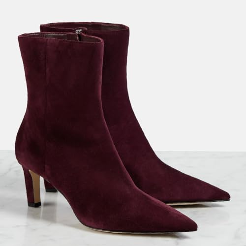 Women's High Heel Pointed Toe Block Heel Ankle Boots Fashion Suede Side Zipper Dressy Heeled Bootie Fall Winter Office Wedding Chunky Heel Booties for Ladies4