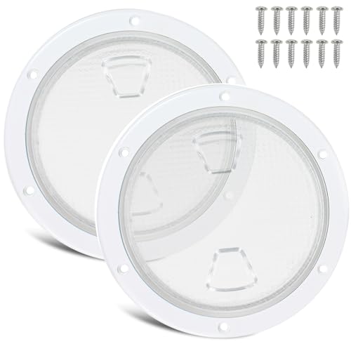 4 Inch Boat Hatch 2 Pack,Boat Deck Plates Round Non-Slip Inspection Hatch with Clear Detachable Cover,Marine Access Hatch Deck Hatches for RV Boat Yacht Kayak Outdoor Mount-Screws Included（White）