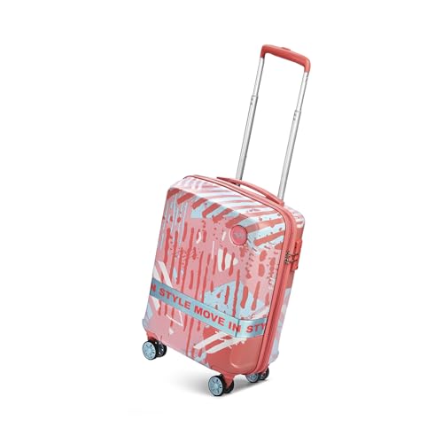 Image of Skybags Wanderlust Cabin Trolley Bag 55cm | Small | Hard Luggage | Printed 8-Wheel Suitcase | TSA Lock with Anti-Theft Zipper | Polycarbonate | 3 Years International Warranty - Unisex (Pink-White)