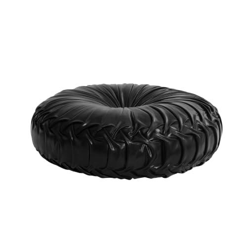 Image of HIG Set of 2 Black Metallic Leather Decorative Round Pleated Throw Pillows