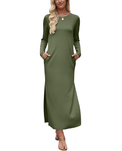 Robe midi à manches longues fendue décontractée de printemps pour femme