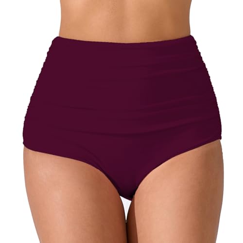 JOYBIK Women’s High Waisted Full Ruched Bikini Swim Bottoms Tummy Control Full Coverage Swimsuit...