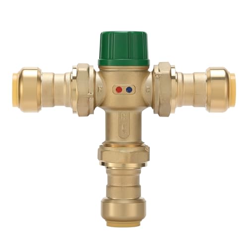 Watflow 3/4 Inch Brass Thermostatic Mixing Valve with Union Connections Compatible with SharkBite Copper CTS CPVC SDR-9 HDPE and PEX Fittings