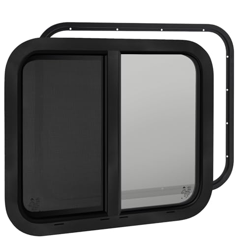 Image of 30 inchW x 24 inchH RV Windows for Cargo Trailer Camper,Tinted Horizontal Sliding | RV Cargo Trailer Camper Window Replacement w /Screen&Trim Ring,Fit 15 /16 inchor 1-3 /8 inch Thick Wall,Allow Error 1 /16 inch,DOT Approved