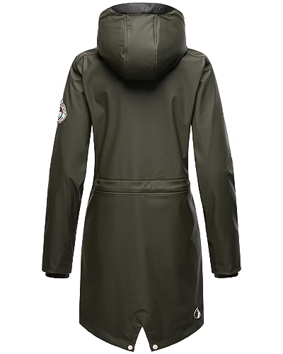 Navahoo Damen Übergangsjacke Regenmantel wasserdichte lange Regenjacke mit verstellbarer Kapuze und geschweißten Nähten Tropical Stormoo Oliv Gr. M