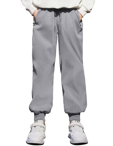 Arshiner Boys Casual Pants Elastic Waist Drawstring Kids Pants Youth Tapered Sweatpants Zipper Pockets Light Grey - Main Image