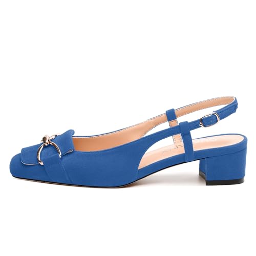 Womens Slingback Pumps, Square Toe Low Heels, Adjustable Ankle Buckle Fashion Comfort Wedding Casual Party Shoes2