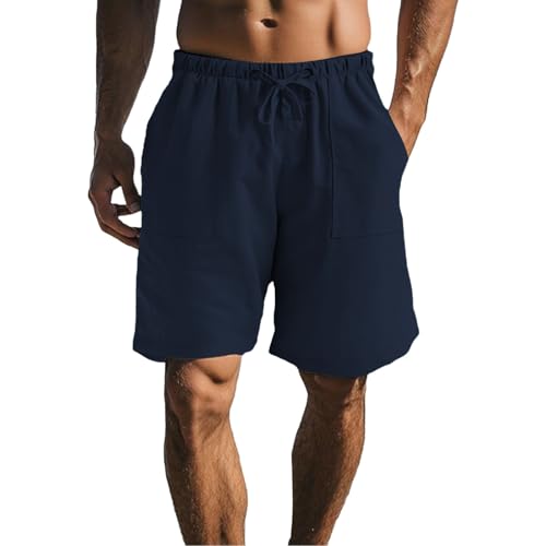 Pantalones Hombre Verano Lino Cortos Deportivo Casuales Pantalon Corto Ajuste Regular Pantalón Corton Cintura Elástica de Bolsillos Laterales Bermuda Short de Playa Caminar