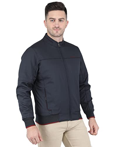 Image of Monte Carlo Mens Blended Polyes Navy Blue Solid Collar Jacket